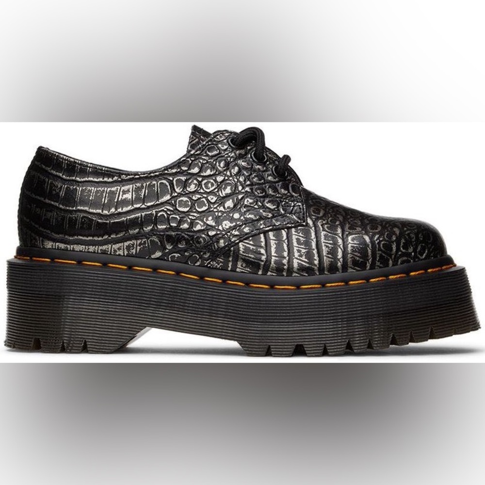 DR. MARTENS 1461 CROC EMBOSS LEATHER PLATFORM SHOES W6 EUC